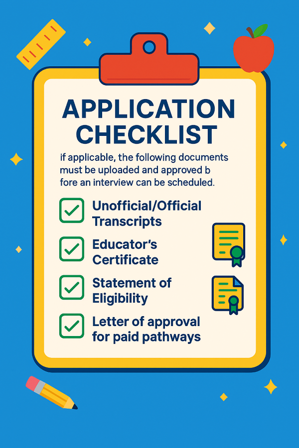 Application checklist detailing required documents for career fair registration, including resume, transcripts, and certifications.